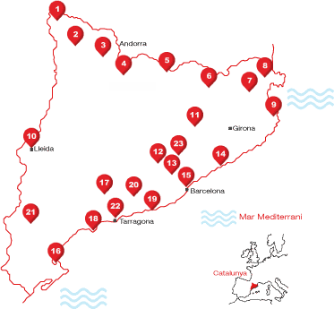Map of Catalonia with accessible destinations